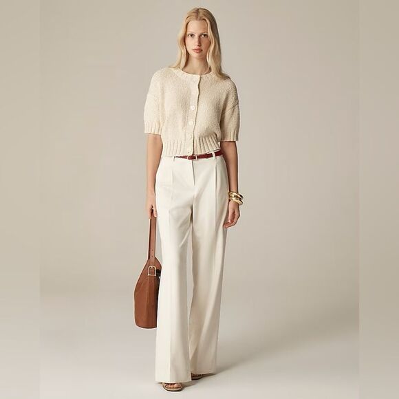 NWT J CREW Marina crewneck cardigan in textured cotton blend in “Peach Clay” - Picture 3 of 7